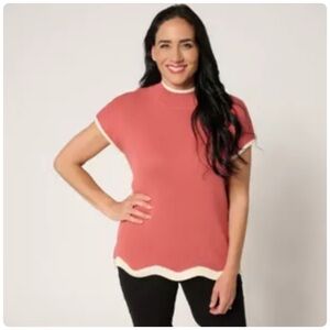 Belle Kim Gravel Mock Neck Scallop Hem Sweater